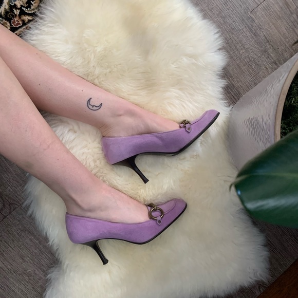 Coach Shoes - Lavender Suede Coach Heels